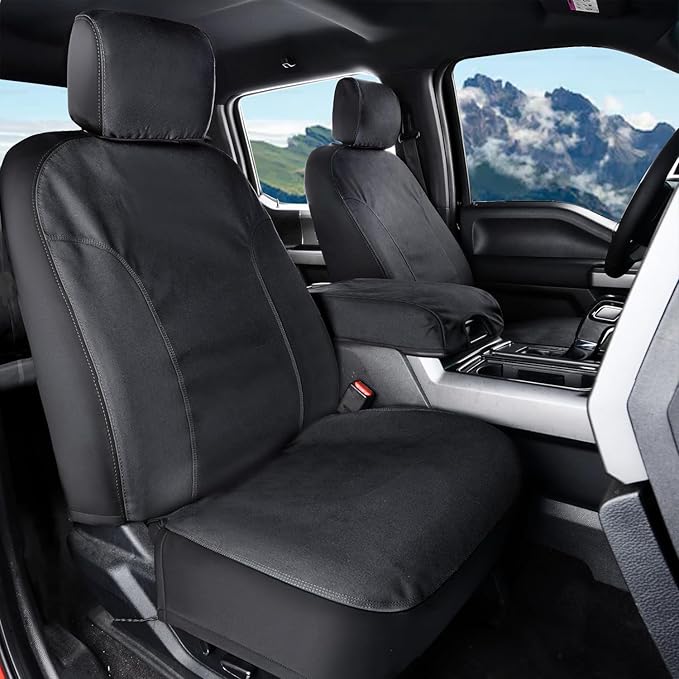 Coverado Rear Car Seat Covers, Waterproof Canvas Seat Protector for Car Seat Cushions for Kids &amp; Dogs, Seat Covers Compatible with 2015-2025 Ford F150 &amp; 2017-2025 Ford F250 F350 F450(Black, 2PCS)