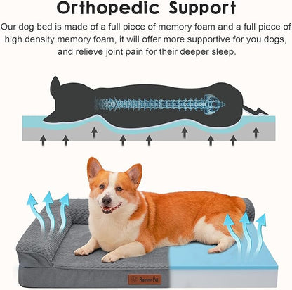 Orthopedic Dog Beds Large Sized Dog, 3 Inch Memory Foam Pet Bed for Medium and Large Dogs, Washable Removable Cover, Nonskid Bottom, Waterproof, 41x27 Inches XL Dark Grey
