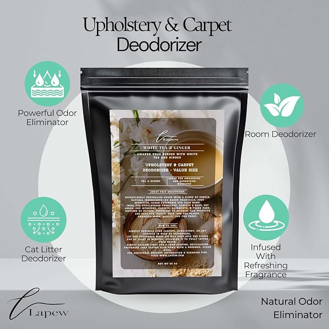 White Tea &amp; Ginger Carpet Freshener Powder Refill 36 oz | Powerful Odor Eliminator for Home | Upholstery Deodorizer | Carpet Deodorizer | Pet Urine | Cat Litter Box