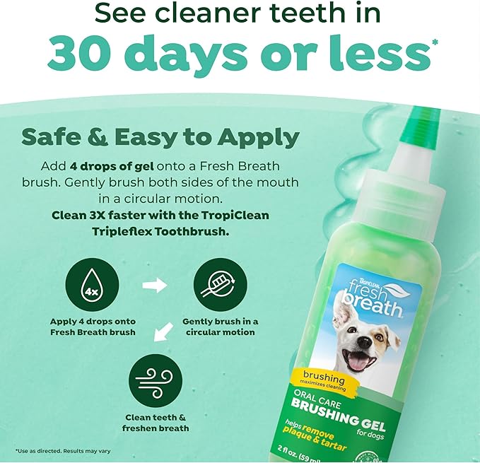 TropiClean Oral Care Brushing Gel for Dogs &amp; Cats| Dog Toothpaste | Pet Dental Gel | Dog Teeth Cleaning Use with Pet Toothbrush | 2 oz