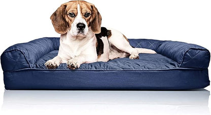 Furhaven Orthopedic Dog Bed for Medium/Small Dogs w/ Removable Bolsters &amp; Washable Cover, For Dogs Up to 35 lbs - Quilted Sofa - Navy (Blue), Medium