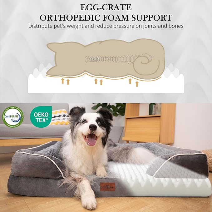 Comfort Expression Medium Dog Beds Waterproof Orthopedic Foam Dog Sofa Beds for Medium Large Dogs Comfy Pet Bed with Washable Removable Cover &amp; Non-Slip Bottom(Medium,Grey)