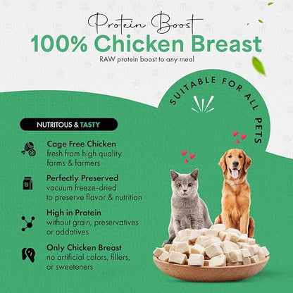 Freeze-Dried Chicken Treats for Cats &amp; Dogs – 100% Human Grade, Single Ingredient, High-Protein, Healthy Snack – No Additives or Preservatives – 3.5oz - Inspected &amp; Tested in USA