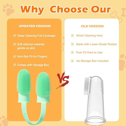 Dog Toothbrush, Dogs Tooth Brushing Kit, Cat Tooth Brush for Small to Large Dogs &amp; Puppies, 2Pack Double Finger Toothbrush for Dog Teeth 360 Cleaning &amp; Dental Care