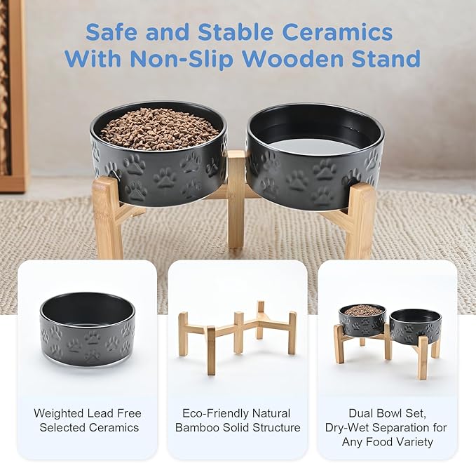 SPUNKYJUNKY Elevated Dog Bowls Ceramic, 6.1&