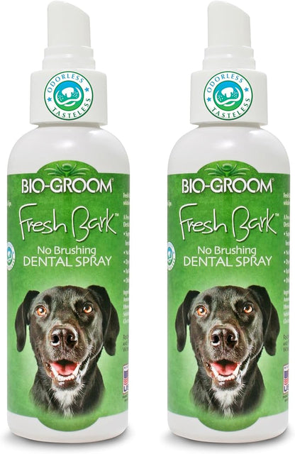 Bio-groom Fresh Bark Dog Breath Freshener - No Chew Dental Spray for Dogs &amp; Cats, Teeth Cleaning Oral Care for Plaque &amp; Tartar, No Brushing Required, Made in The USA - Flavorless, 4 fl oz (Pack of 2)
