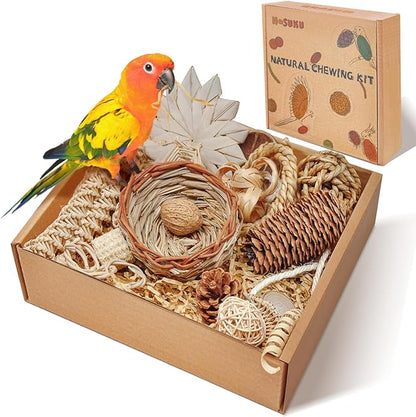 Natural Bird Foraging &amp; Shredding Toys Box - Handmade Rattan Chewing Toys for Parakeets, Cockatiels, Conures, Lovebirds &amp; Small to Medium Birds