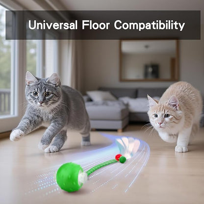 Interactive Cat Toys Ball for Indoor Cats, Automatic Agile Rolling Cat Ball with Elastic Mesh Tail, Bird Chirping &amp; Motion Activated, 2 Tail Accessories, Kitten Toy for Bored (Green)