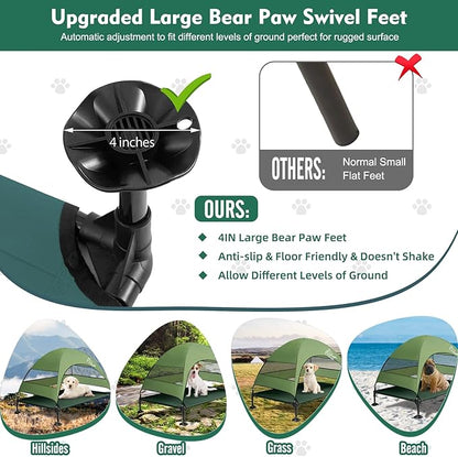 Upgraded Elevated Dog Bed with Canopy, Portable Raised Outdoor Dog Bed with Stable Anti-Slip Feet, Removable Wider Shade, Raised Dogs Cot for Large Pets Camping, Indoor &amp; Outdoor Use
