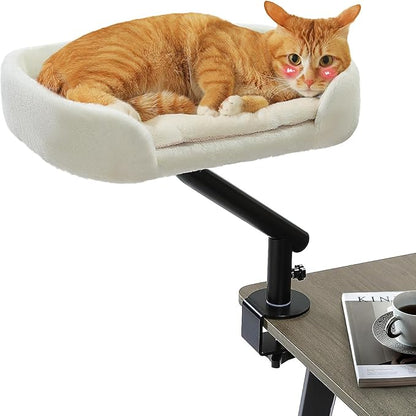 PAWZ Road Cat Desk Bed for Indoor Cats, Cat Bed for Desk Supports Up to 50 lbs, 360° Rotation &amp; Adjustable, Nest Desktop Attachment Cats Hammock for Table, White