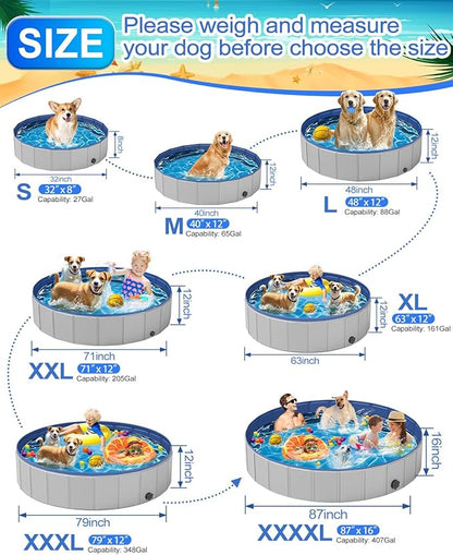 Dog Pool for Large Dogs, Foldable Plastic Pool for Dogs Slip-Resistant (47.2&