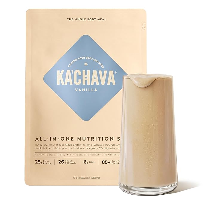 Ka’Chava Whole Body Meal Shake Vanilla 2 lb – Vegan Protein Powder with 85+ Superfoods &amp; Greens – Plant-Based Meal Replacement with Probiotics &amp; Digestive Enzymes – Gluten &amp; Dairy Free (15 Servings)