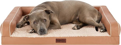 FurHaven Orthopedic Dog Sofa Bed – Memory Foam Couch with Bolsters, Textured Plush &amp; Water-Resistant Cover, Washable Cover, Joint Support - Camel, Large