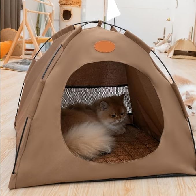 BreezyDen Pop-Up Pet Tent – Portable Indoor/Outdoor Cat Tent, Waterproof Pet Hideaway for Cats &amp; Small Dogs with Mesh Window, Anti-Slip Base &amp; Washable Design (Dark Gray, XL (20 catties Kitten))