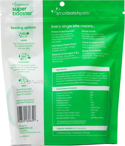 smallbatch Freeze Dried Dog Treats, Superfood Food Topper Duck Bites for Dogs &amp; Cats, Probiotics, Organic Ingredients, High Protein, Grain Free Healthy Treat or Food Topper, Made in The USA, 7 oz Bag