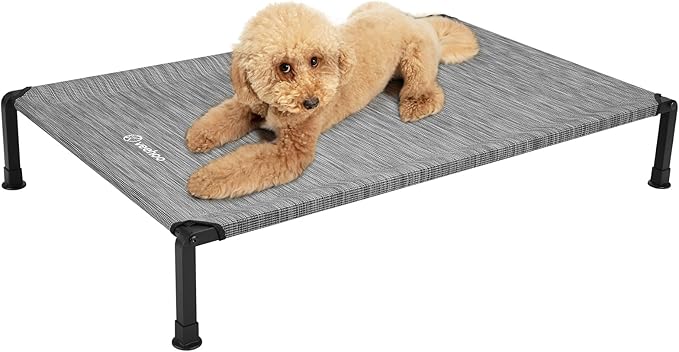 Veehoo Heavy Duty Elevated Dog Bed - Raised Dog Cot with Washable &amp; Breathable Teslin Mesh, Non-Slip Silicon Feet, Cooling for Indoor or Outdoor, 29" x 18", Black Silver