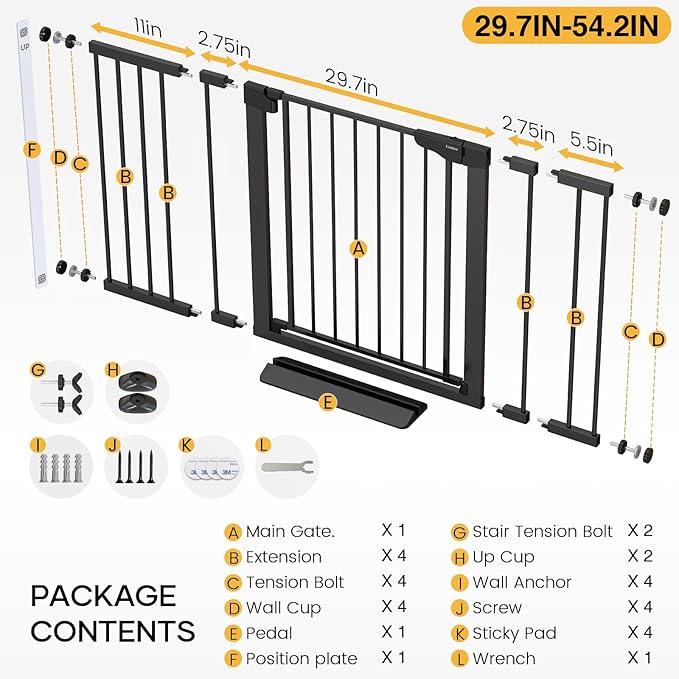 Cumbor 2 Pack 29.7-54.2" Baby Gate for Stairs, Mom&