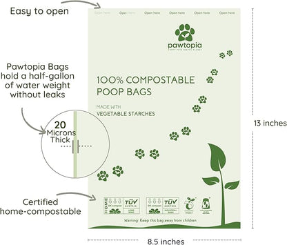 Pawtria Certified Home Compostable Dog Poop Bags (120) + Pink Poop Bag Carrier, Biodegradable Poop Bags, Vegetable Starches, Leak proof Dog Waste Bags, Light-weight silicone made bag carrier