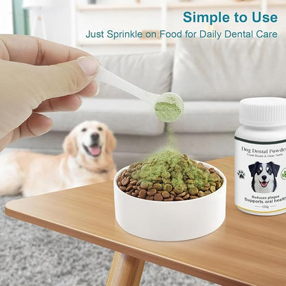 Dog Teeth Cleaning Powder 100g Fights Plaque &amp; Tartar Freshens Breath All-Natural Ingredients for Dogs of All Breeds and Ages Easy to Use Dog Dental Powder