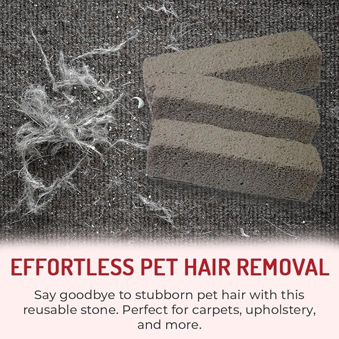 Pet Hair Remover Rock – 3 Pack Reusable Dog &amp; Cat Hair Cleaner for Carpet, Upholstery &amp; Auto Interiors – Easy Lint &amp; Fur Removal Tool – No Roller or Brush
