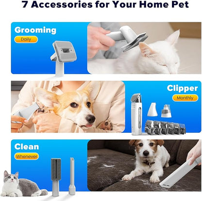 Dog Grooming Kit &amp; Dog Hair Vacuum,15000 Pa Powerful Suction, Pet Grooming Vacuum Removes 99% Pet Hair, Includes Clippers, Brush, Nail Trimmer Grinder, Stainless Steel