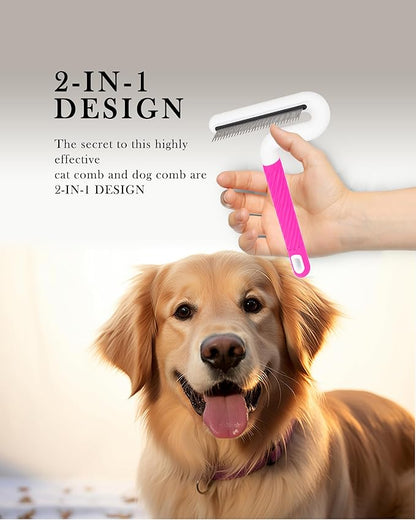 Pet Flea Comb for Dogs &amp; Cats - Grooming Tool with Long &amp; Short Steel Teeth, Safely Removes Tangles and Knots, Gentle Detangling Brush for Pet Hair (TG2044)
