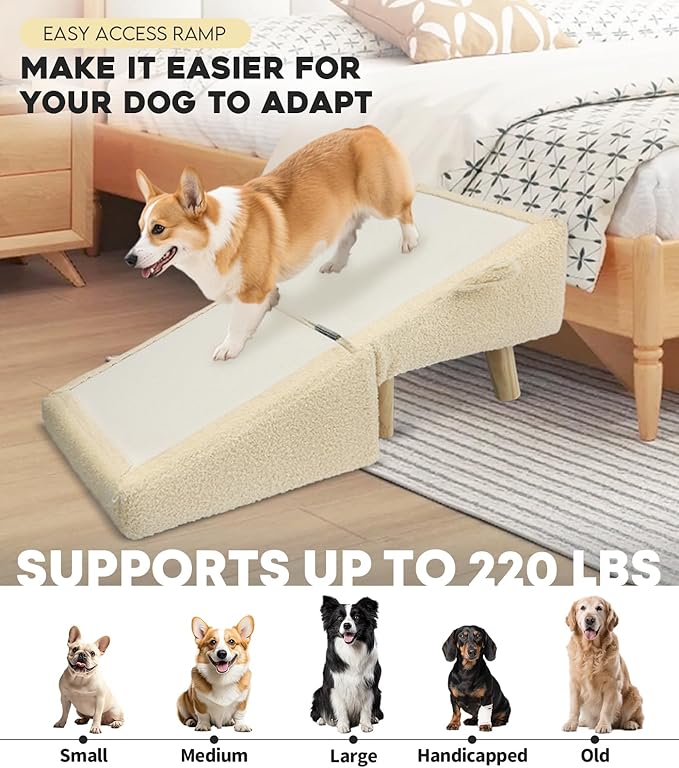Dog Stairs for Small Dogs and Cats – 2-in-1 Dog Ramp for Bed and Couch, 16.5&