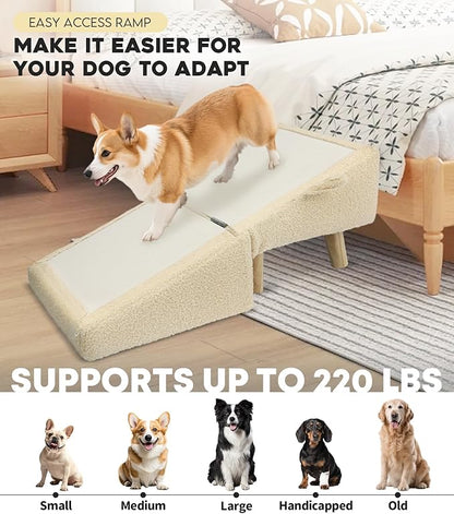 Dog Stairs for Small Dogs and Cats – 2-in-1 Dog Ramp for Bed and Couch, 16.5&