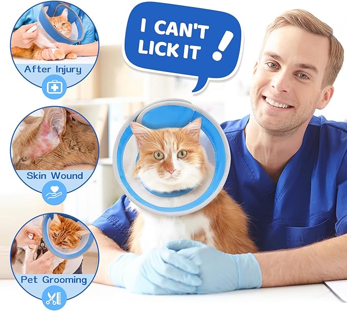 Breathable Air Mesh Cat Cone Collar Soft to Stop Licking, Adjustable, Foldable Lightweight Kitten Cones After Surgery Recovery for Cats &amp; Kittens (Light Blue, S)