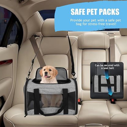 Carriers Soft-Sided Pet Carrier Case for Small Medium Cats Dogs Puppy Under 15 lbs,Airline Approved Cat Carrier with 4 Ventilated Windows (Medium,Grey&amp;Black)
