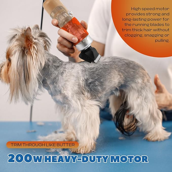 200W Pet Grooming Clippers for Thick Heavy Coats, 2000-6000rpm Stepless Speed Control &amp; 10ft Power Cord, Low Noise< 50db, Dog Trimmer Kit with Extra Detachable Blade &amp; 2 Limit Combs of 4 Sizes