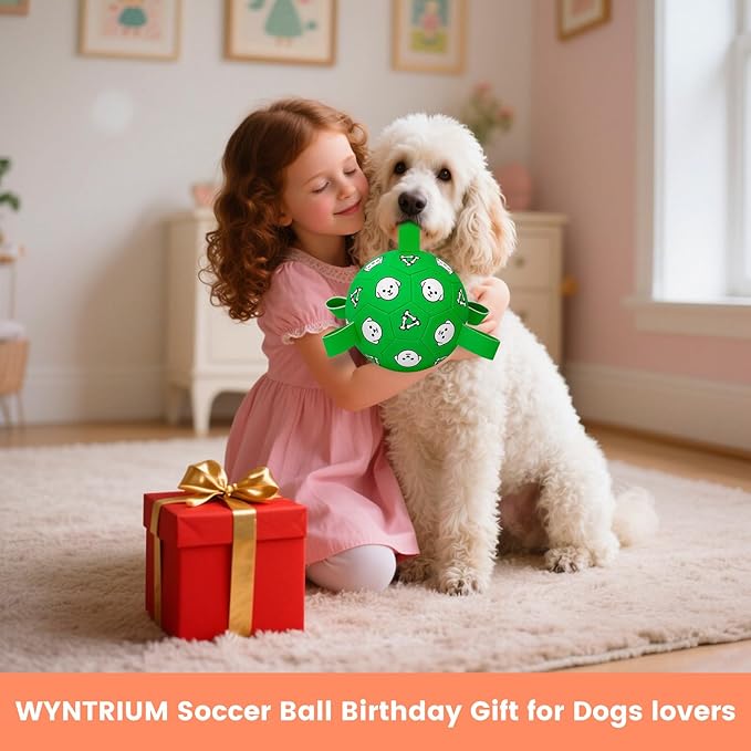 Interactive Dog Toys, Soccer Ball with Straps, Durable Herding Ball for Tug of War, Water Pool Dog Busy Toys for Indoor/Outdoor Play – Fun Birthday Gift for Medium &amp; Large Dogs, 8 Inch