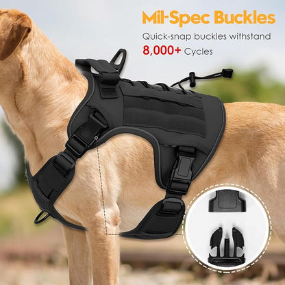 Heavy-Duty Tactical Dog Harness for Large Dogs, No Pull Adjustable Reflective Pet Vest with Molle System, K9 Military-Grade Control for Service Training, Outdoor &amp; 10+ Breeds, Black, Large