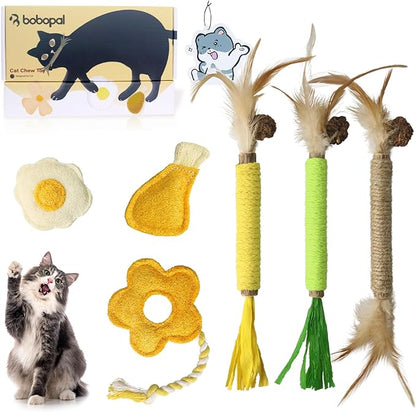 Catnip for Cats,Interactive Silvervine Sticks for Cats, Loofah Chew Cat Toys for Indoor Cats &amp; Kitten Teething Toys &amp; Cat Chew Toy,6 Pack