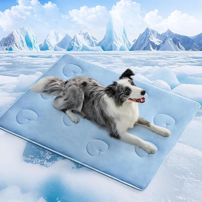 Cooling Blanket for Dogs, Lightweight &amp; Durable Dog Cooling Mat, Q-MAX>0.45 Soft Breathable Pets Comforter for Couch, Bed &amp; Car Essential - Light Blue 30x40 Inches