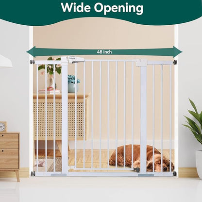 BABELIO 36" Tall Baby Gate, 29-48" Auto Close Pressure Mounted Dog Gate for Stairs, Doorways &amp; Hallway, Protector Basics Easy Walk Thru Pet Gate, Metal Child Gate with 2*Y Spindle Rods, White