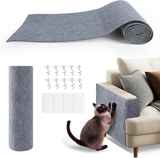 78.7"x15.8"Self-Adhesive Climbing Cat Scratch Protector Pads - Trimmable Furniture Guard for Sofa, Walls &amp; Floors, DIY Cat Tree/Tower/Bed, Replaceable Scratch-Resistant Mats (Light Gray)