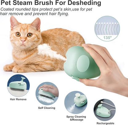 Cat Steam Brush for Shedding,Self Cleaning Cat Brush with Steam,Rechargeable Pet Steam Brush,Mist Brush Comb for Indoor Cats,Cat Hair Brush,Steamy Cat Brush for Short&amp;Long Haired Pets.(Green)