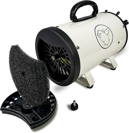 Flying Pig High Velocity Dog Pet Grooming Dryer w/Heater (Flying One, White w/Purple Logo)