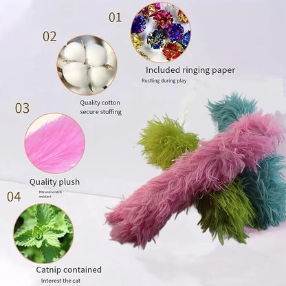 Catnip Toys with 3Pcs Cat Toys - Skin-Friendly Pillow Kicker Toy for Indoor Cats with Crinkle Paper, Catnip &amp; Teething Soother (Pink/Green/Blue)
