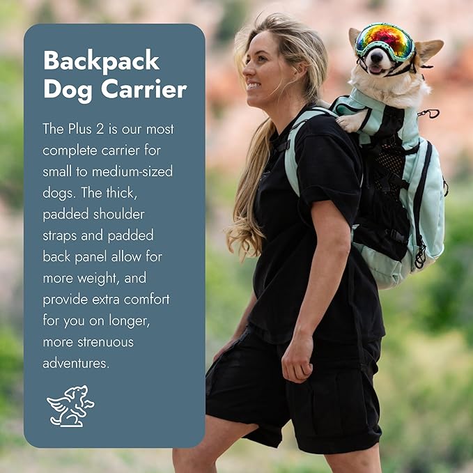 K9 Sport Sack Plus 2 - Small, Light Grey - Ideal for Dogs 13-16” Long - Adjustable, Backpack-Style Carrier with Multi-Functional Storage Pack, Thick Shoulder Straps &amp; Padded Back Panel