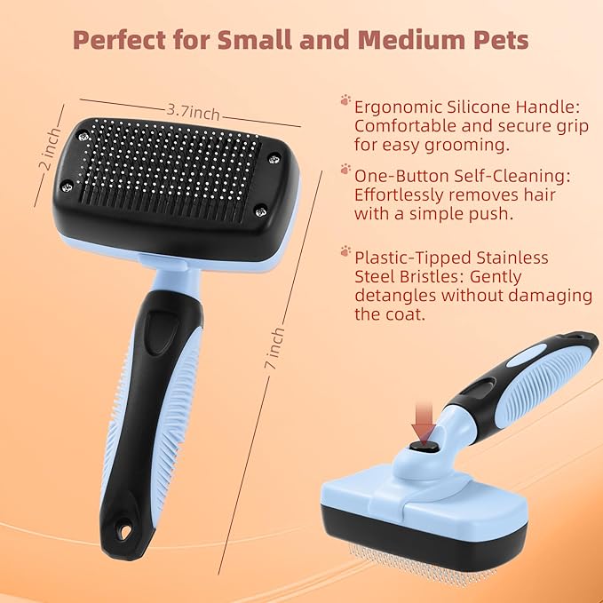 3PCS Cat &amp; Dog Brush Set: Slicker &amp; Deshedding Brush, Dematting Comb, and Bath Brush – Premium Grooming Tools for Shedding &amp; Tangle-Free Fur (blue)