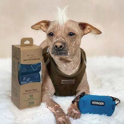Best Pet Supplies Dog Poop Bags (150 Bags) for Waste Refuse Cleanup, Doggy Roll Replacements for Outdoor Puppy Walking and Travel, Leak Proof and Tear Resistant, Thick Plastic - Royal Blue