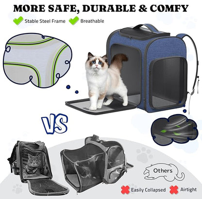 Pawtners Dog Backpack Carrier Dog Carrier with Anti-Scratch Mesh with Great Ventilation, Large Pet Carrier Backpack for Small Dogs &amp; Large Cats, Foldable Designed Pet Backpack Perfect for Travel