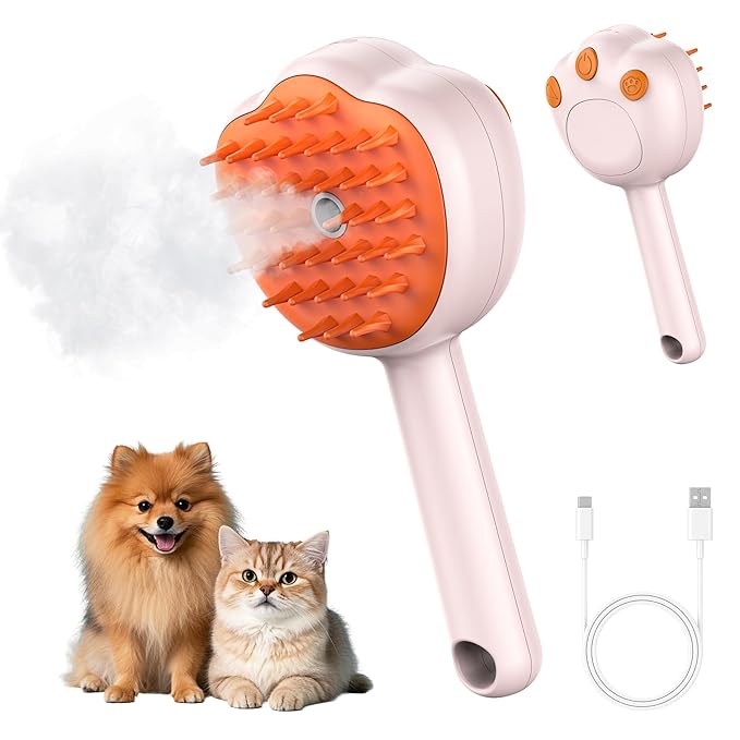 Steam Cat Brush, 6-in-1 Dog Brush Spritz Defur Comb, Steamy Skin Friendly Deshedding Grooming Tool, Suitable for Shedding &amp; Haired Pets, Pet Supplies Accessories,Pink