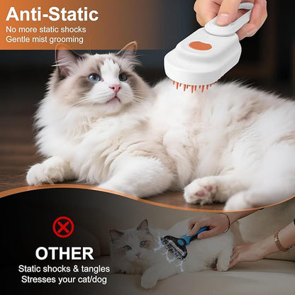Steam Brush for Cat &amp; Dog – 3-in-1 Spritz Pet Spray Hair Removal Comb for Grooming &amp; Shedding Steam – Water Brush for Long &amp; Short Haired Pets– Includes Two Bottles Waterless Shampoo
