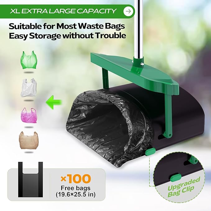 UPSKY Dog Pooper Scooper Swivel Bin &amp; Rake Kit with 100 Waste Bags,33.4" Stainless Steel Long Handle Heavy Duty Pet Poop Shovel for Large Medium Small Dogs, Odor-Proof Lid for Yard/Lawn/Outdoor Use