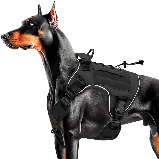 Heavy-Duty Tactical Dog Harness for Large Dogs, No Pull Adjustable Reflective Pet Vest with Molle System, K9 Military-Grade Control for Service Training, Outdoor &amp; 10+ Breeds, Black, Large