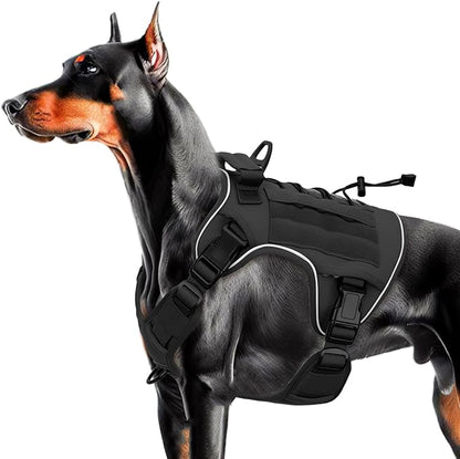 Heavy-Duty Tactical Dog Harness for Large Dogs, No Pull Adjustable Reflective Pet Vest with Molle System, K9 Military-Grade Control for Service Training, Outdoor &amp; 10+ Breeds, Black, Large