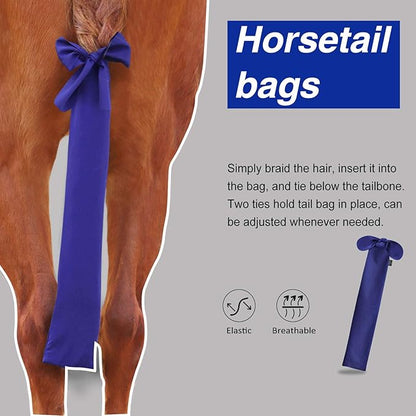Harrison Howard Stretchy Tail Guard - Breathable Horse Tail Protection, Slip On Design, 2 Strand Closure Straps, 22" L Length - Navy